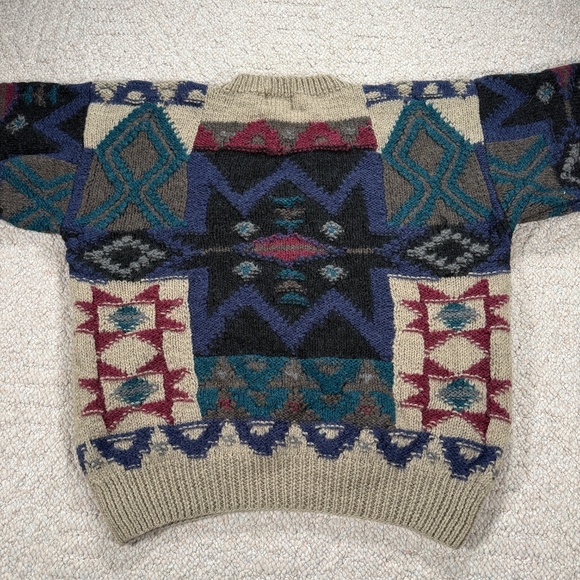 Vintage 80s Boston Traders Wool Sweater Hong Kong Geometric L - Picture 7 of 7